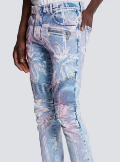 Flash Sale Denim Biker Jeans With A Palm Tree Print Denim