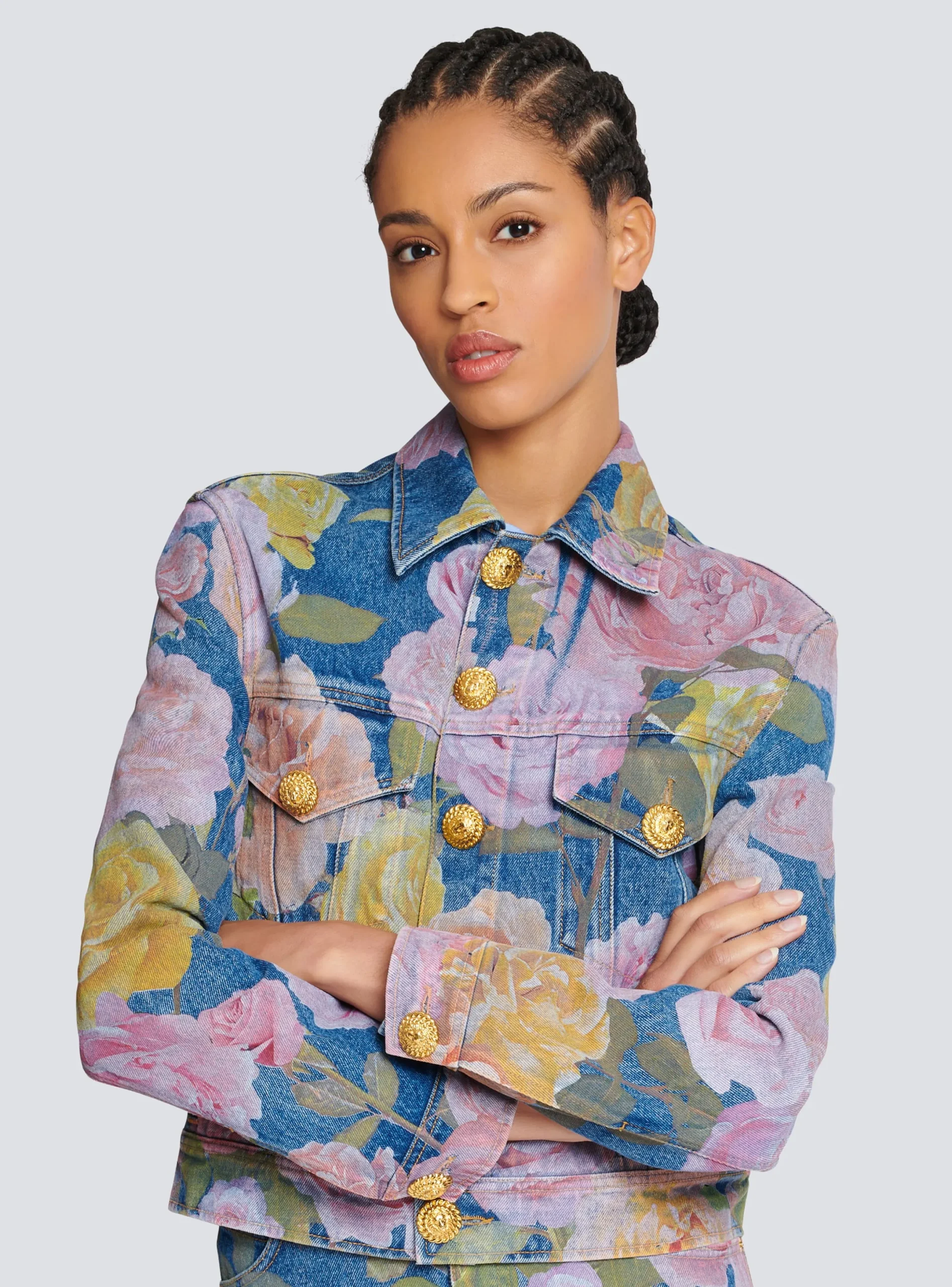 Best Denim Jacket With Pastel Roses Print Women Denim|Outerwear