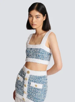Online Denim Tweed Strappy Top Women Tops And Shirts