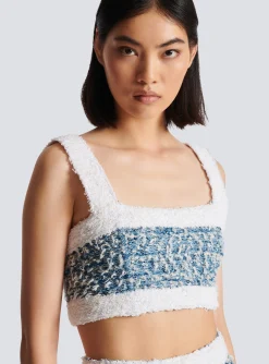 Online Denim Tweed Strappy Top Women Tops And Shirts