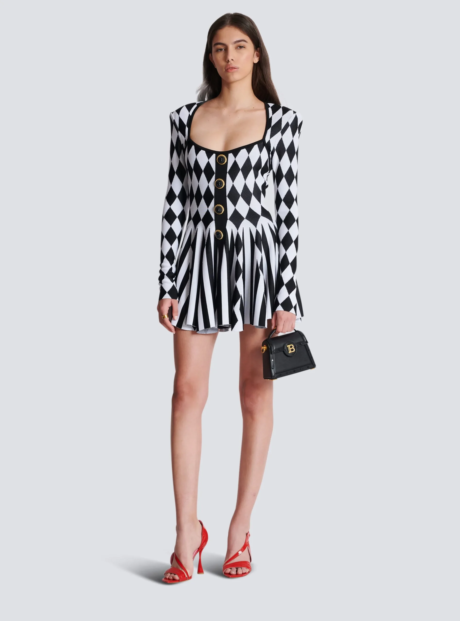 Cheap Diamond Jacquard Flared Knit Dress Women Knitwear|Dresses
