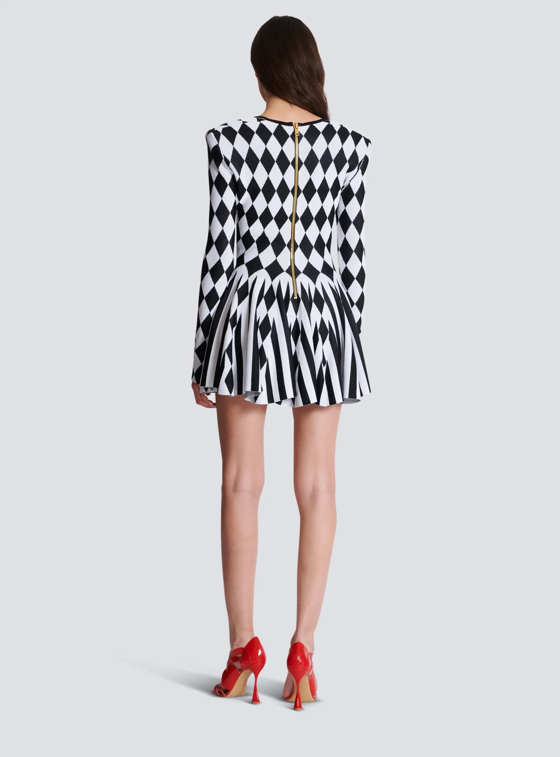 Cheap Diamond Jacquard Flared Knit Dress Women Knitwear|Dresses