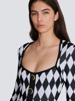 Cheap Diamond Jacquard Flared Knit Dress Women Knitwear|Dresses