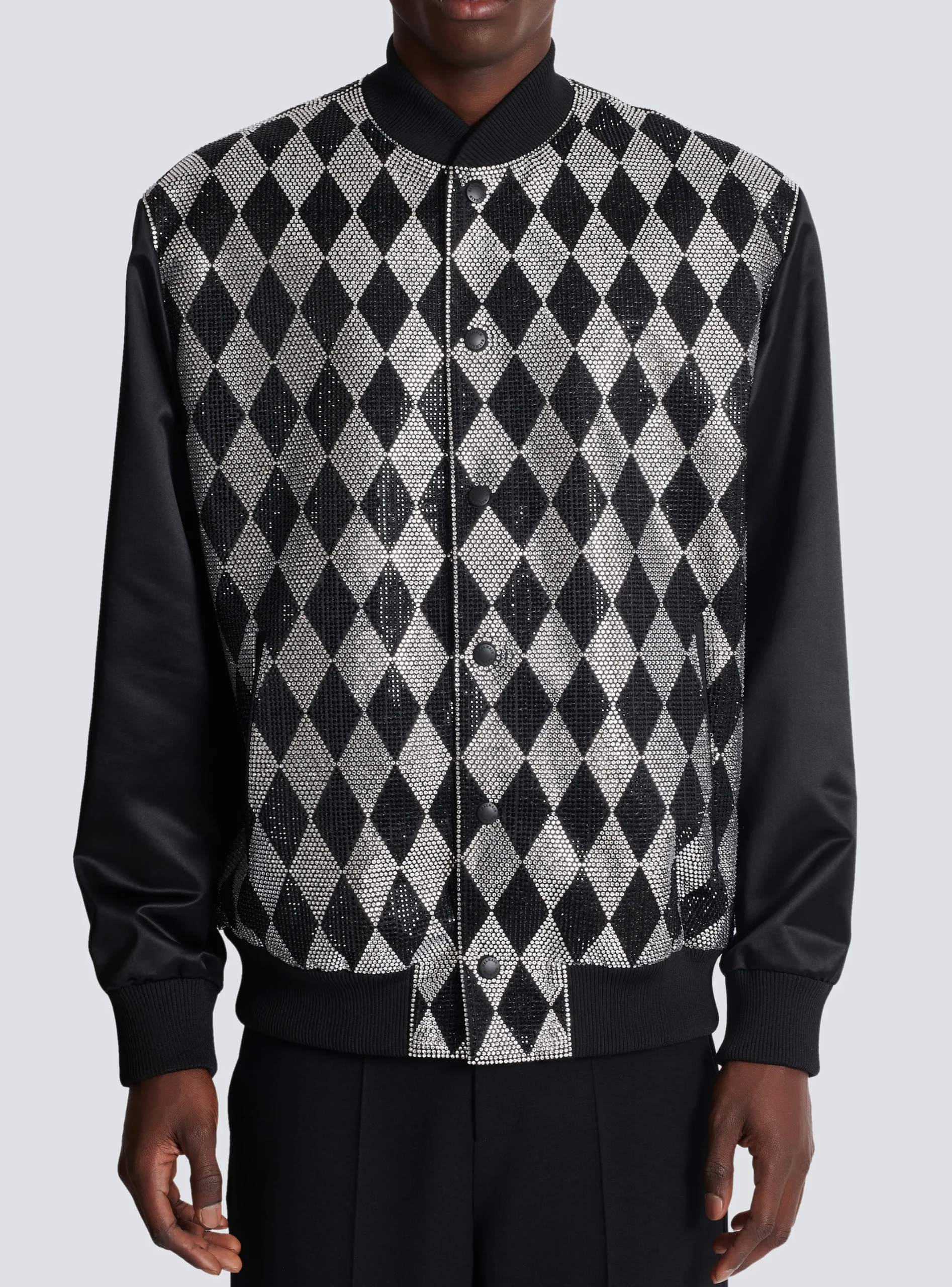 Clearance Diamond Satin Bomber Jacket With Rhinestones Outerwear