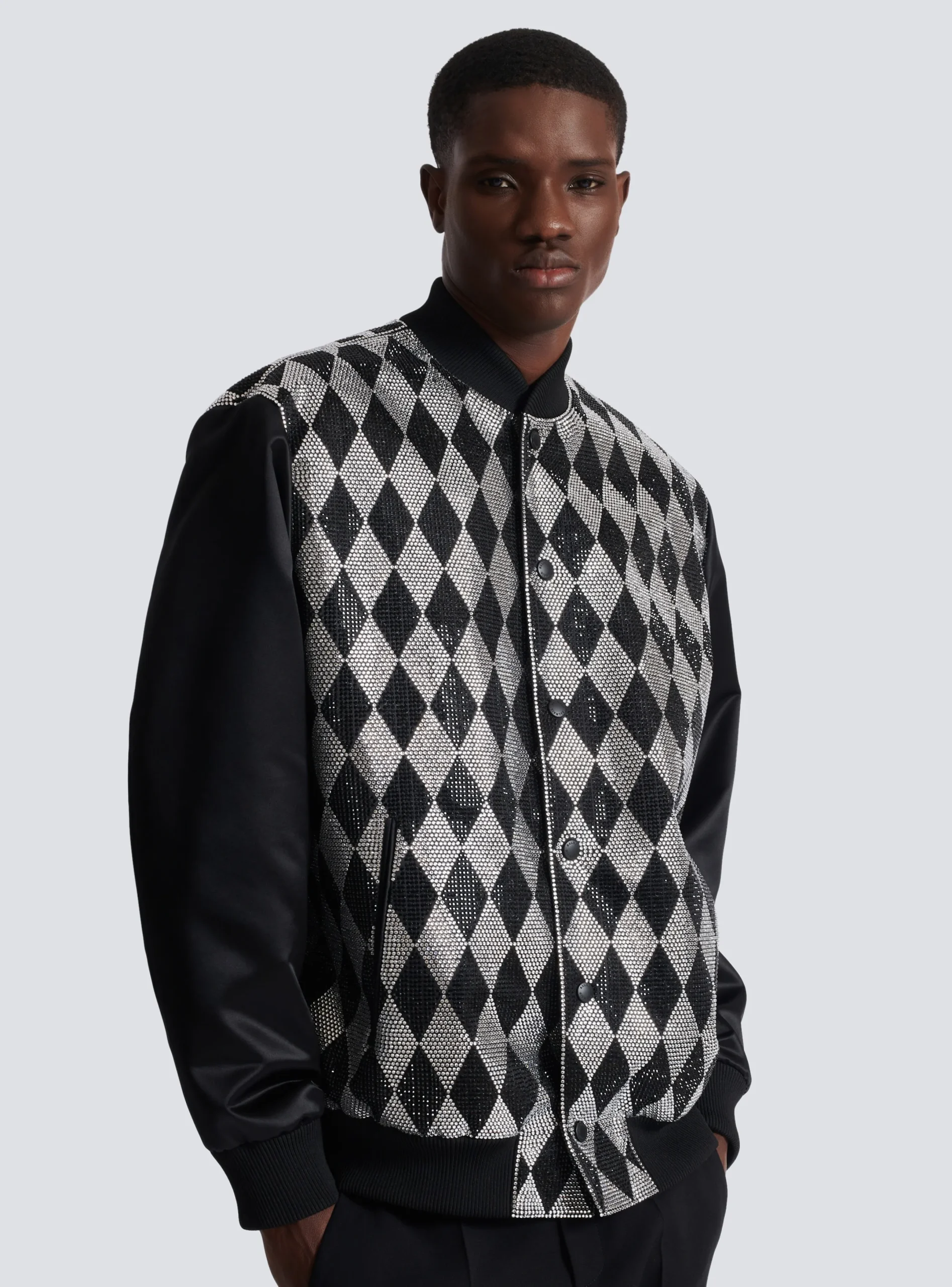 Clearance Diamond Satin Bomber Jacket With Rhinestones Outerwear
