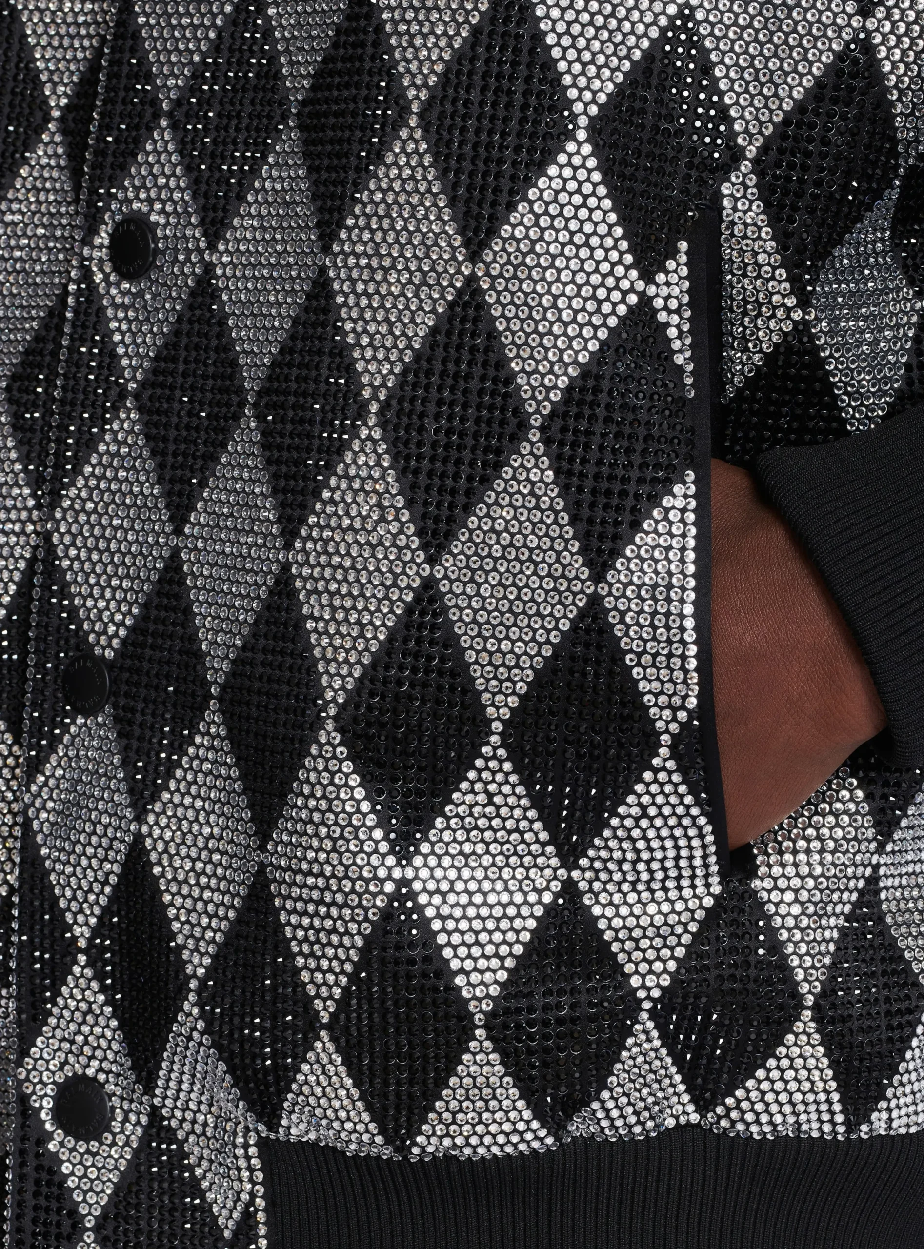 Clearance Diamond Satin Bomber Jacket With Rhinestones Outerwear