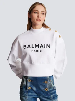 New Eco-responsible Cotton Cropped Sweatshirt With Logo Print Women Sweatshirts