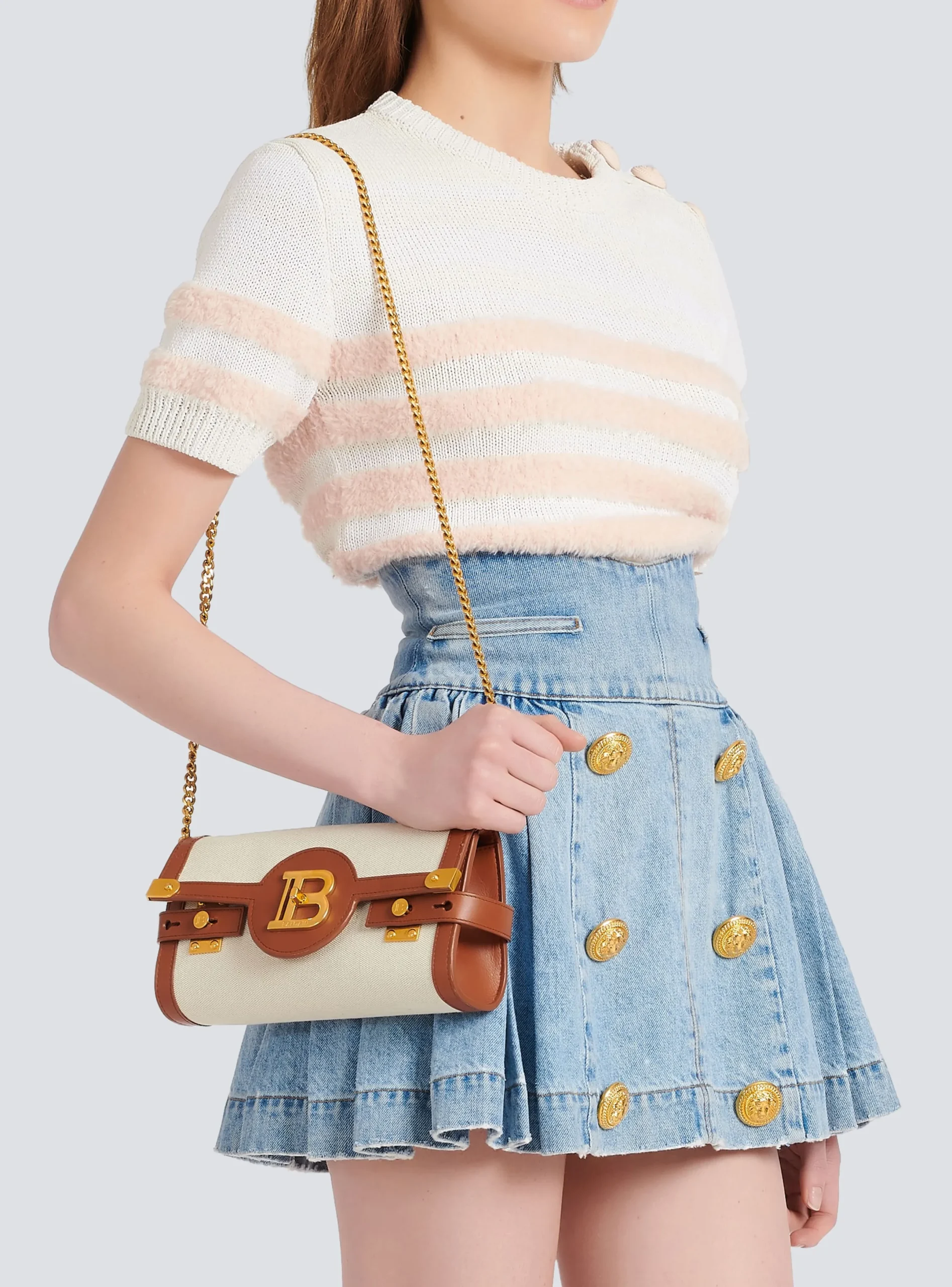 Shop Ecru Canvas B-Buzz 23 Clutch With Brown Leather Panels Women Mini Bags|Crossbody Bags