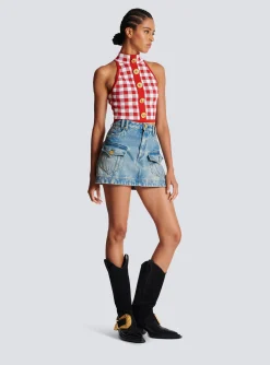 New Fine Gingham Knit Tank Top Women Knitwear|Tops And Shirts