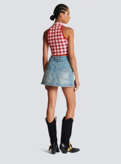 New Fine Gingham Knit Tank Top Women Knitwear|Tops And Shirts