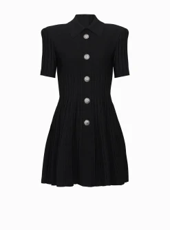 New Flared Knit Dress With Buttons Women Dresses
