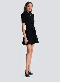 New Flared Knit Dress With Buttons Women Dresses