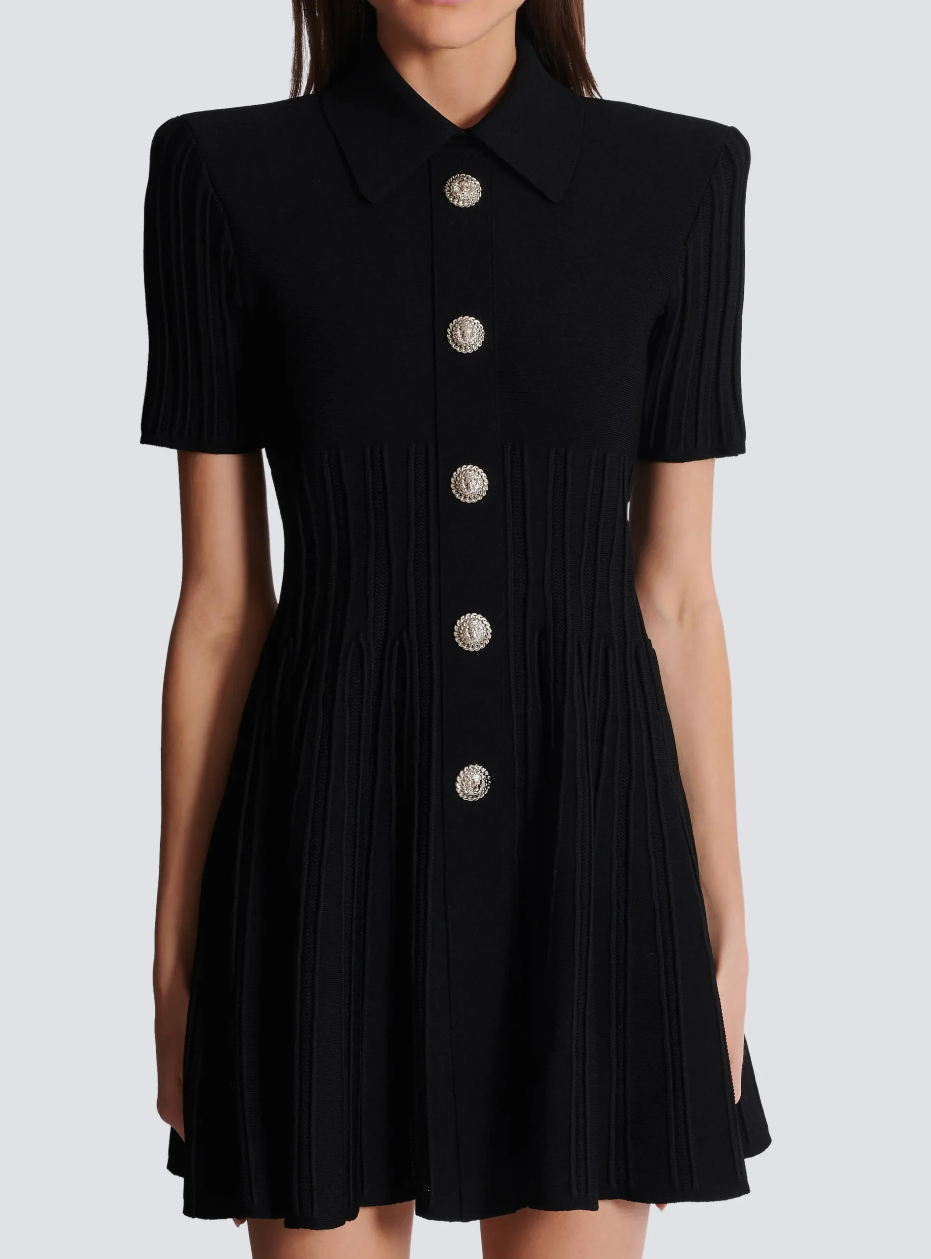 New Flared Knit Dress With Buttons Women Dresses