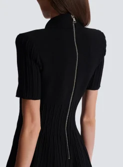 New Flared Knit Dress With Buttons Women Dresses