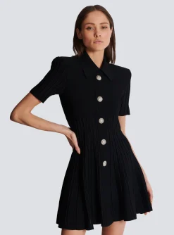 New Flared Knit Dress With Buttons Women Dresses