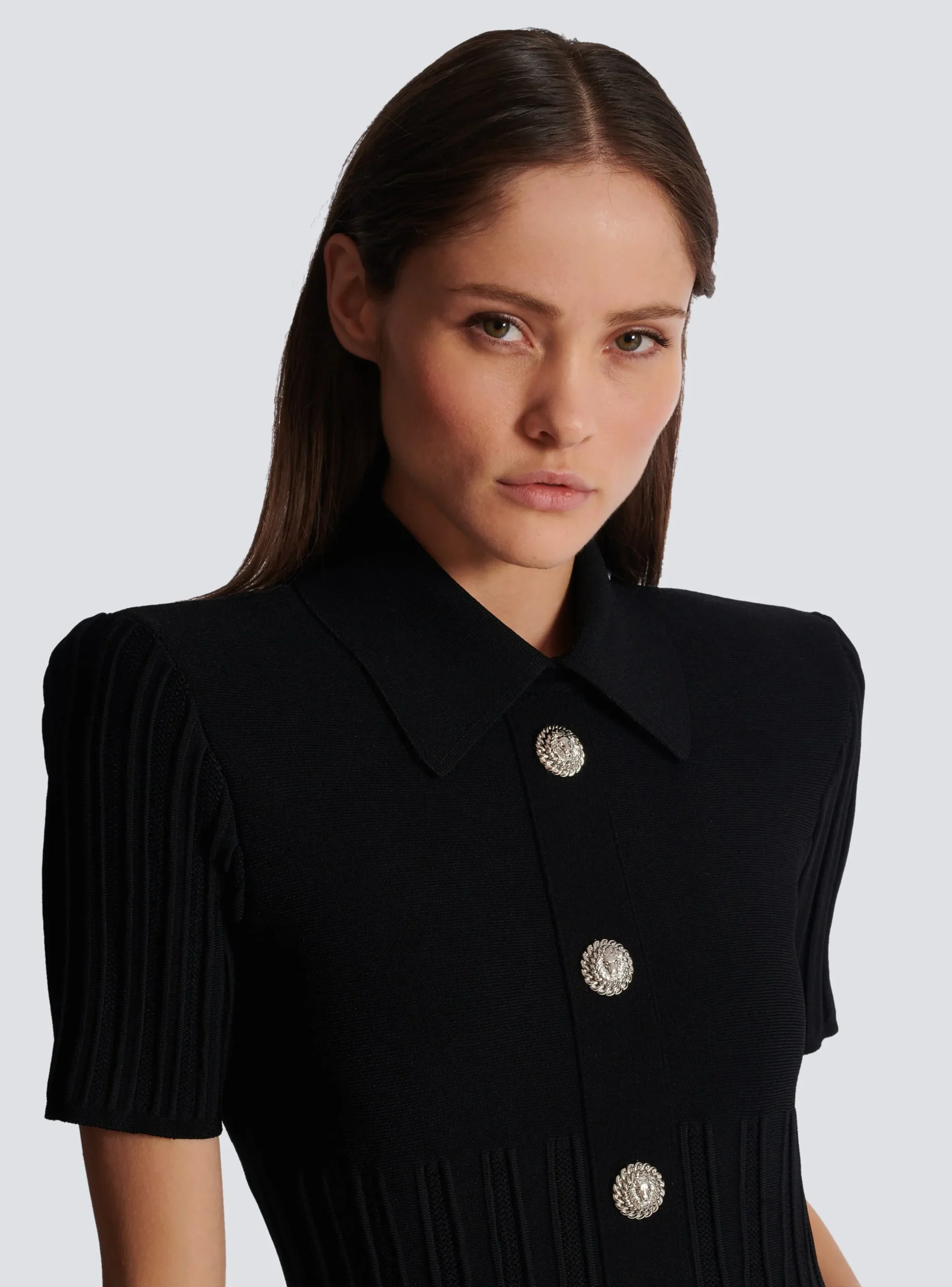 New Flared Knit Dress With Buttons Women Dresses