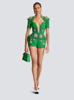 Flash Sale Flower-embroidered Playsuit Women Trousers And Shorts