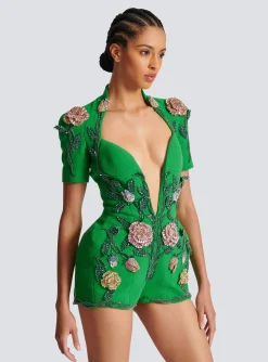 Flash Sale Flower-embroidered Playsuit Women Trousers And Shorts
