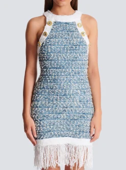 Flash Sale Fringed Denim Tweed Dress Women Dresses