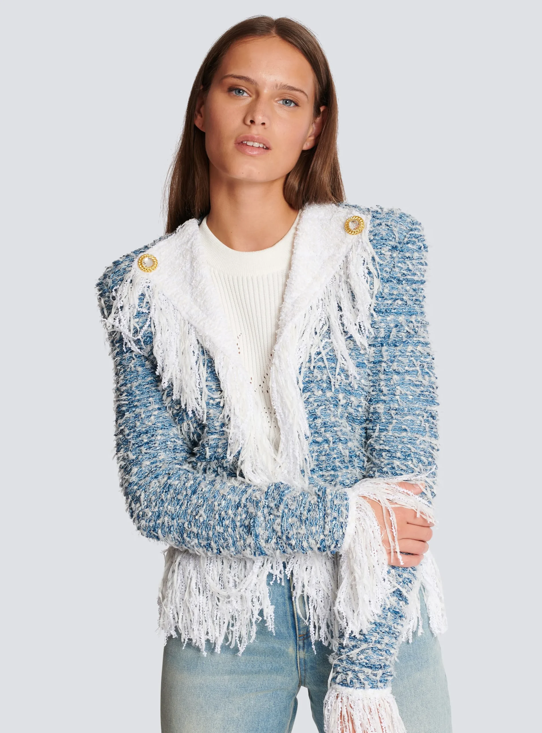 New Fringed Denim Tweed Jacket Women Denim|Jackets And Blazers