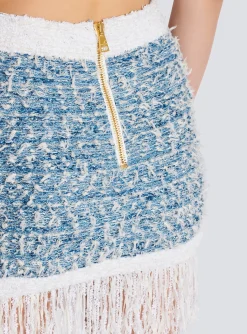 Sale Fringed Denim Tweed Skirt Women Skirts