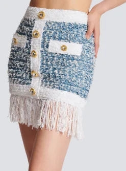 Sale Fringed Denim Tweed Skirt Women Skirts