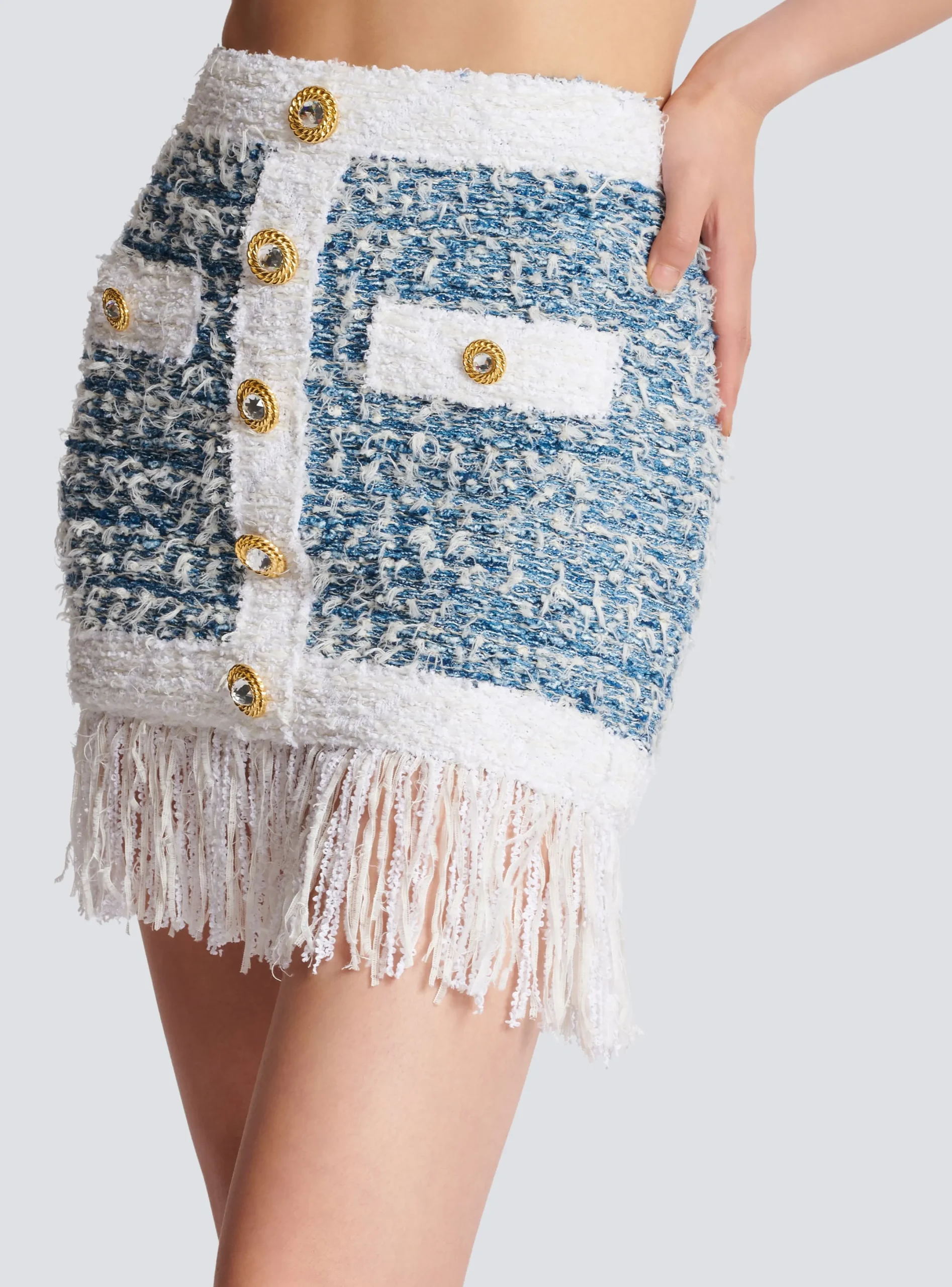 Sale Fringed Denim Tweed Skirt Women Skirts