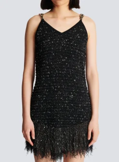 Sale Fringed Lurex Tweed Dress Women Dresses
