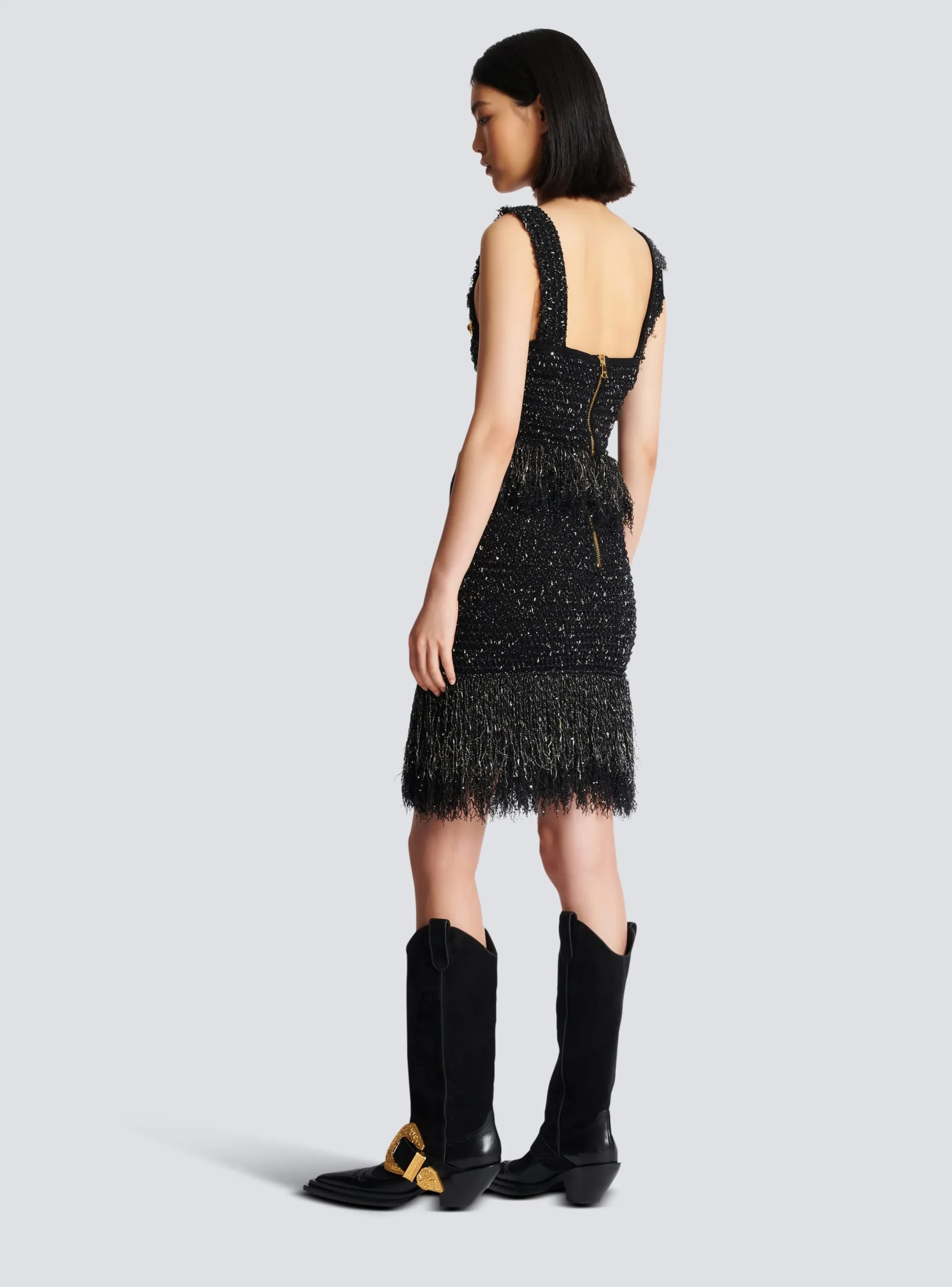 Outlet Fringed Lurex Tweed Skirt Women Skirts
