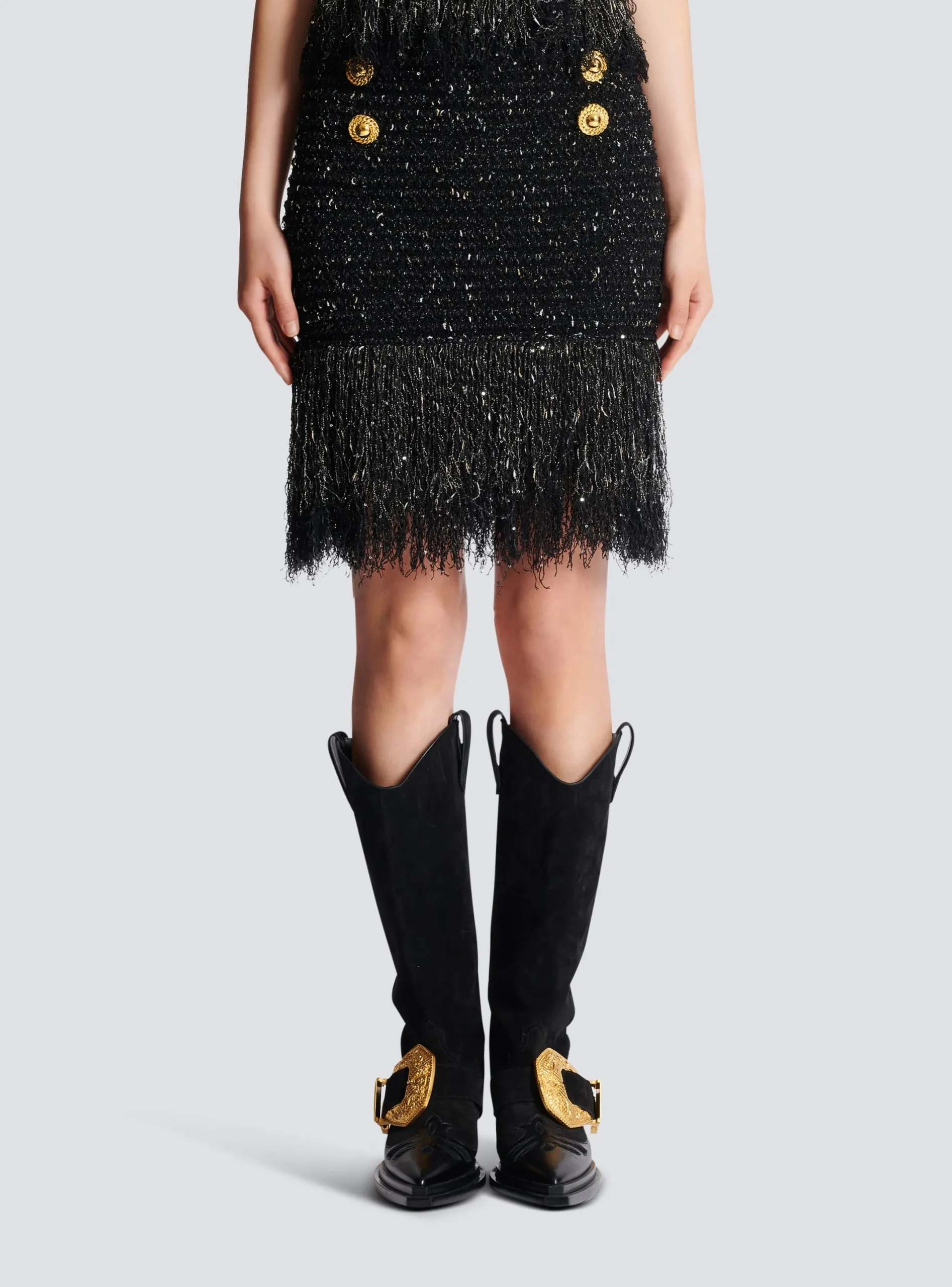 Outlet Fringed Lurex Tweed Skirt Women Skirts