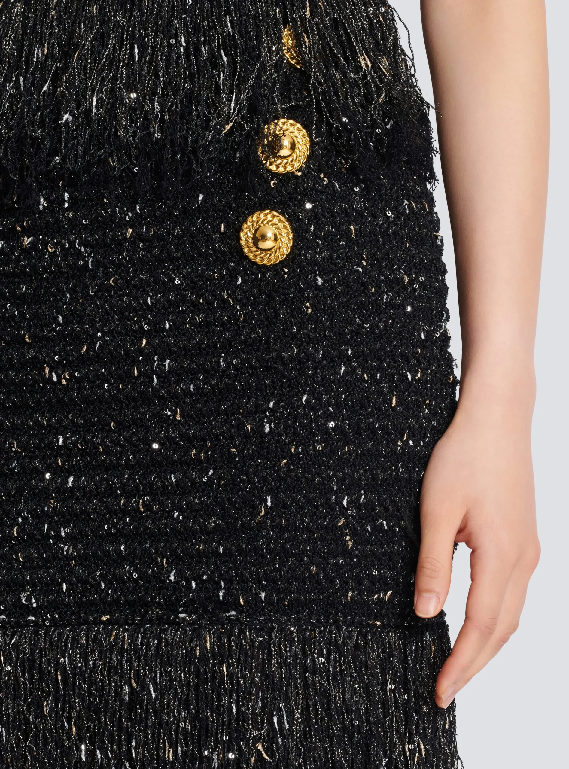 Outlet Fringed Lurex Tweed Skirt Women Skirts