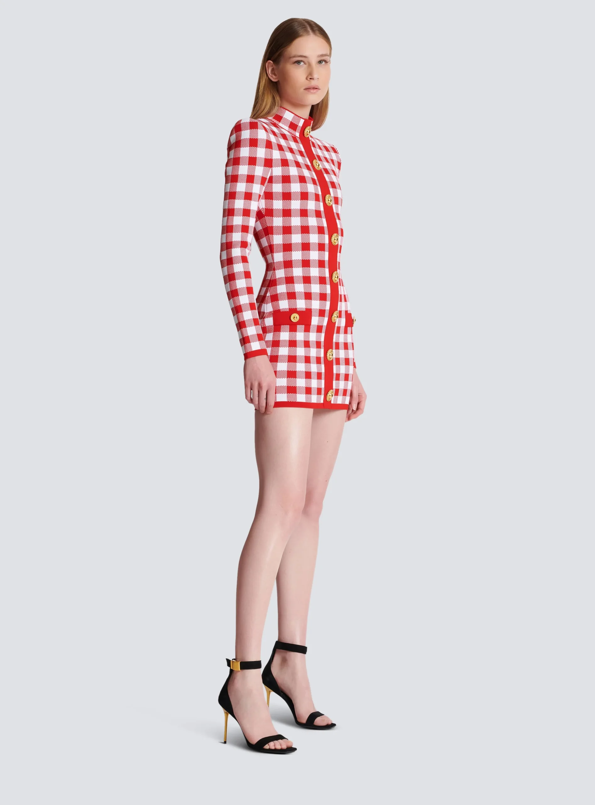 Shop Gingham Fine Knit Dress Women Knitwear|Dresses