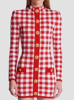 Shop Gingham Fine Knit Dress Women Knitwear|Dresses