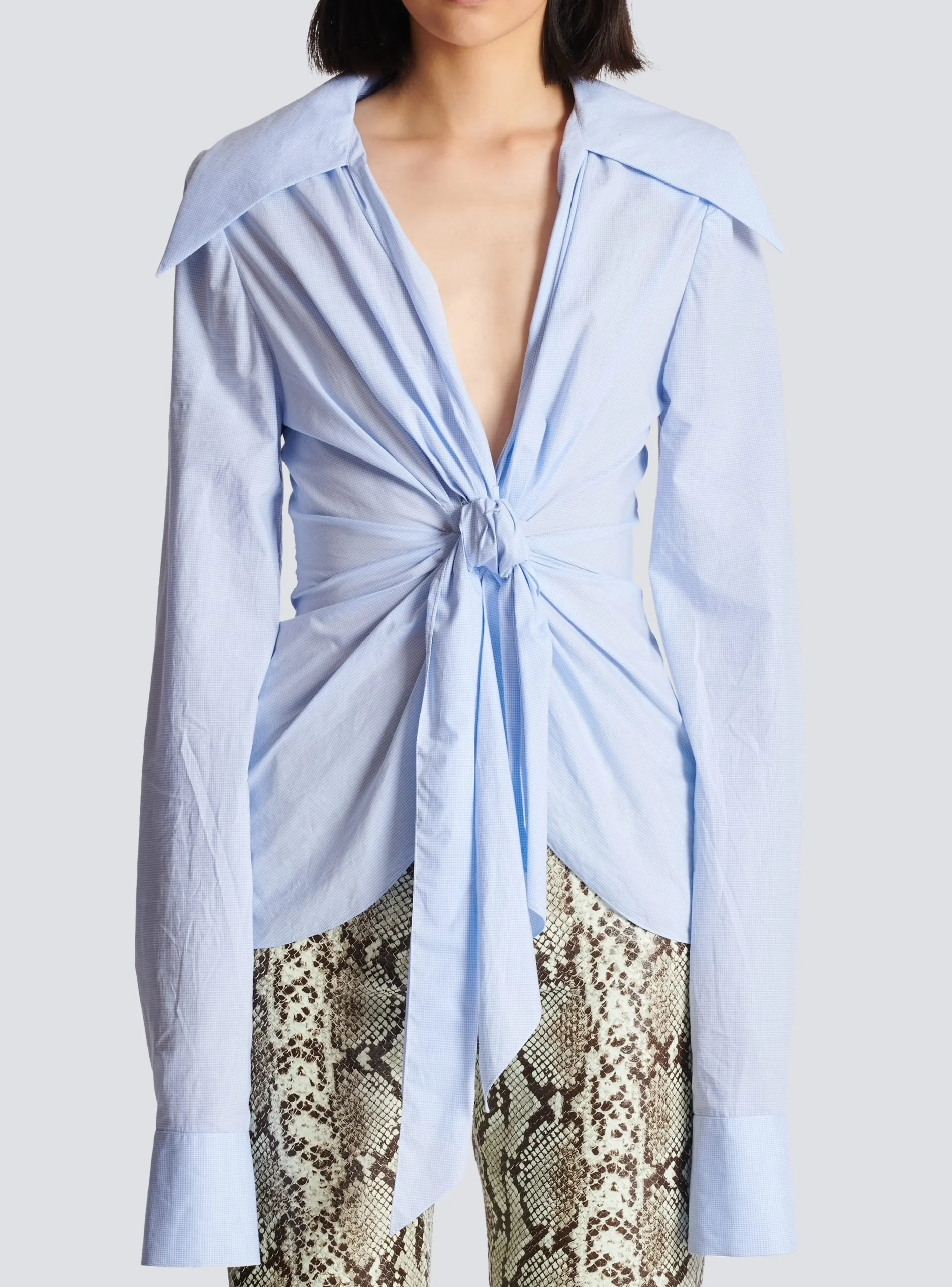 New Gingham Tie Shirt Women Tops And Shirts