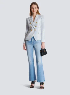 Shop Gingham Tweed 6-button Jacket Women Jackets And Blazers