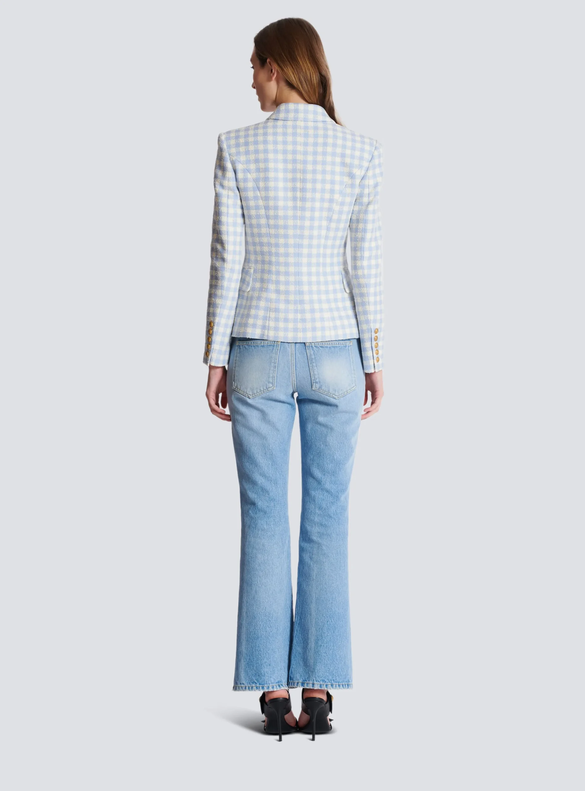 Shop Gingham Tweed 6-button Jacket Women Jackets And Blazers
