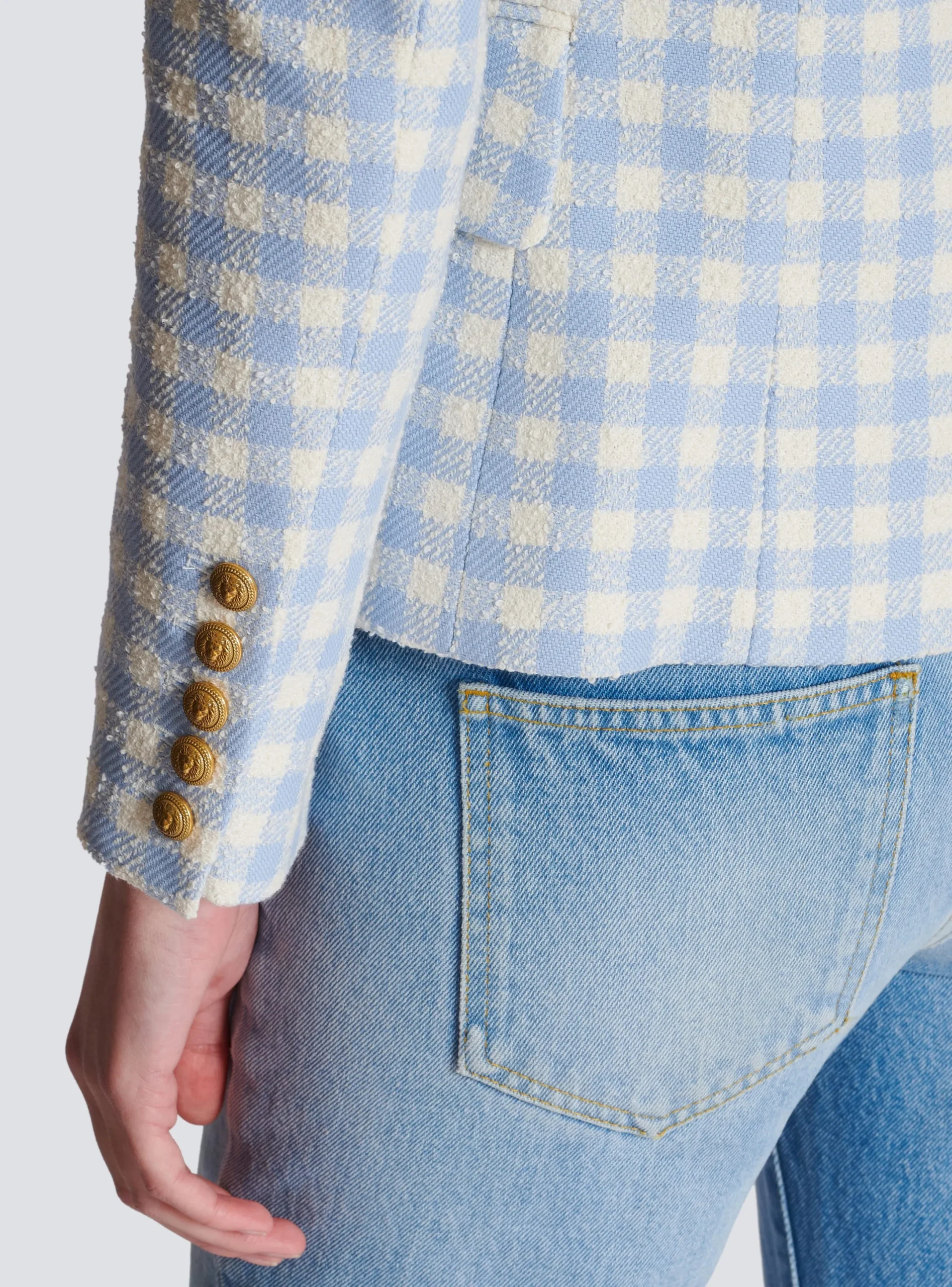 Shop Gingham Tweed 6-button Jacket Women Jackets And Blazers