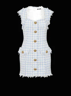 Cheap Gingham Tweed Dress Women Dresses