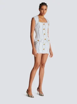 Cheap Gingham Tweed Dress Women Dresses