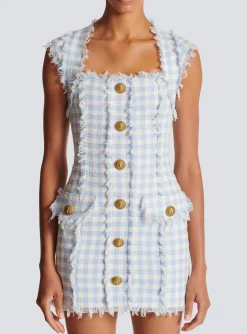 Cheap Gingham Tweed Dress Women Dresses