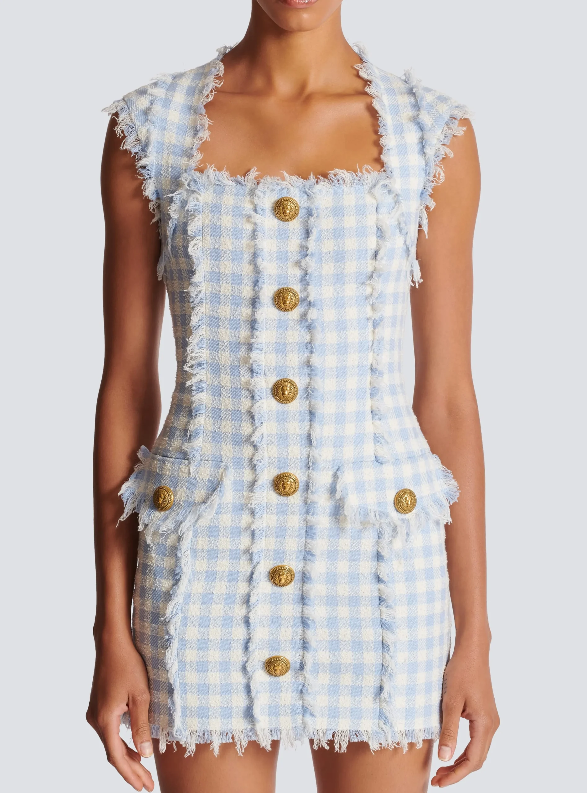 Cheap Gingham Tweed Dress Women Dresses