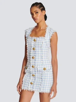 Cheap Gingham Tweed Dress Women Dresses
