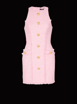 Cheap Gingham Tweed Dress Women Dresses