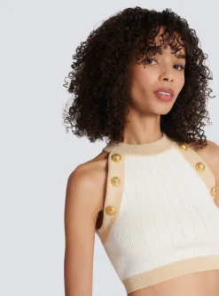 Cheap Gold-trimmed Knit Crop Top Women Knitwear|Tops And Shirts