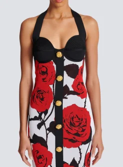Cheap Halterneck Dress In Roses Jacquard Knit Women Dresses|Knitwear