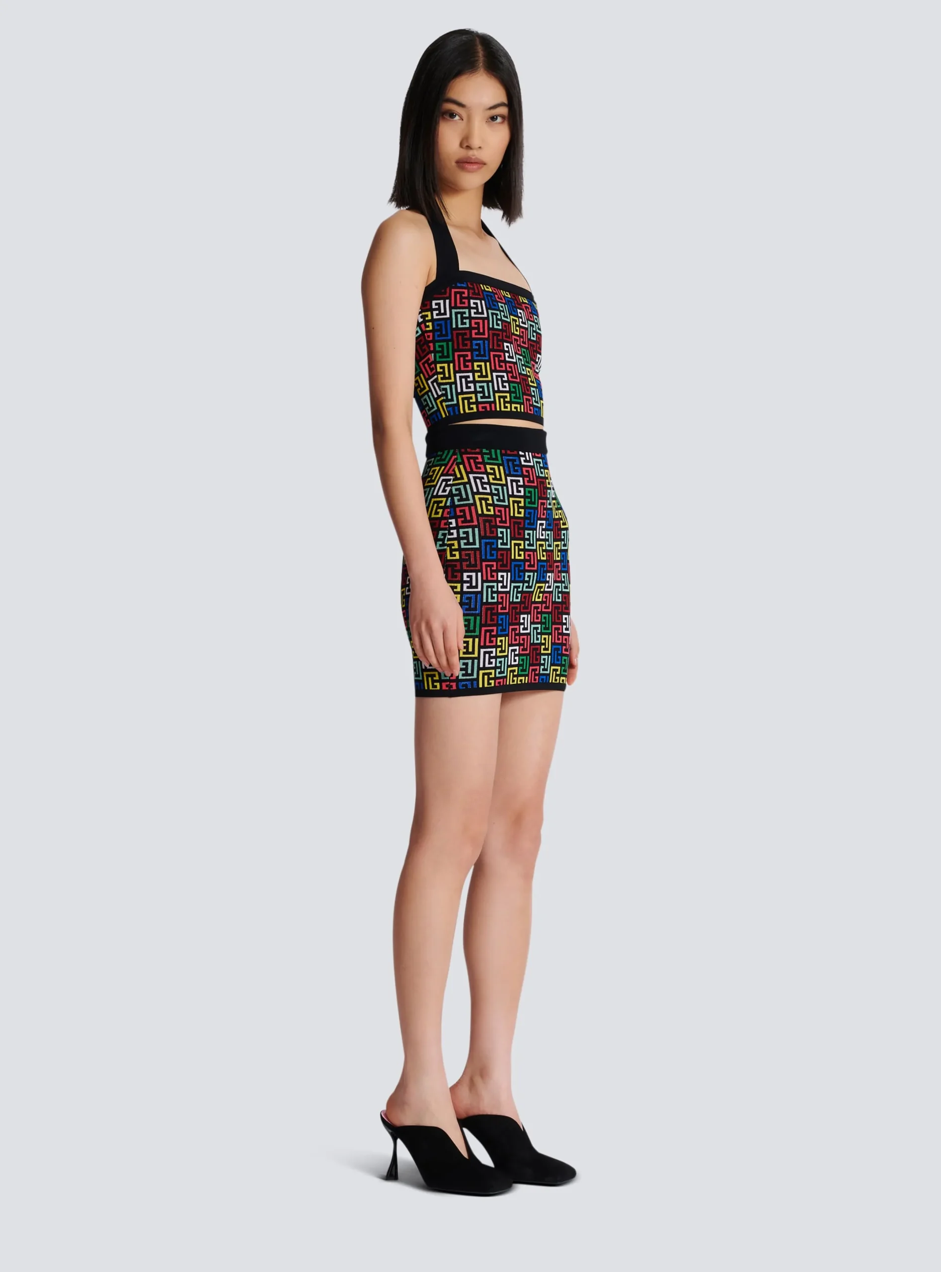 Sale Halterneck Top In Pop Monogram Knit Women Tops And Shirts