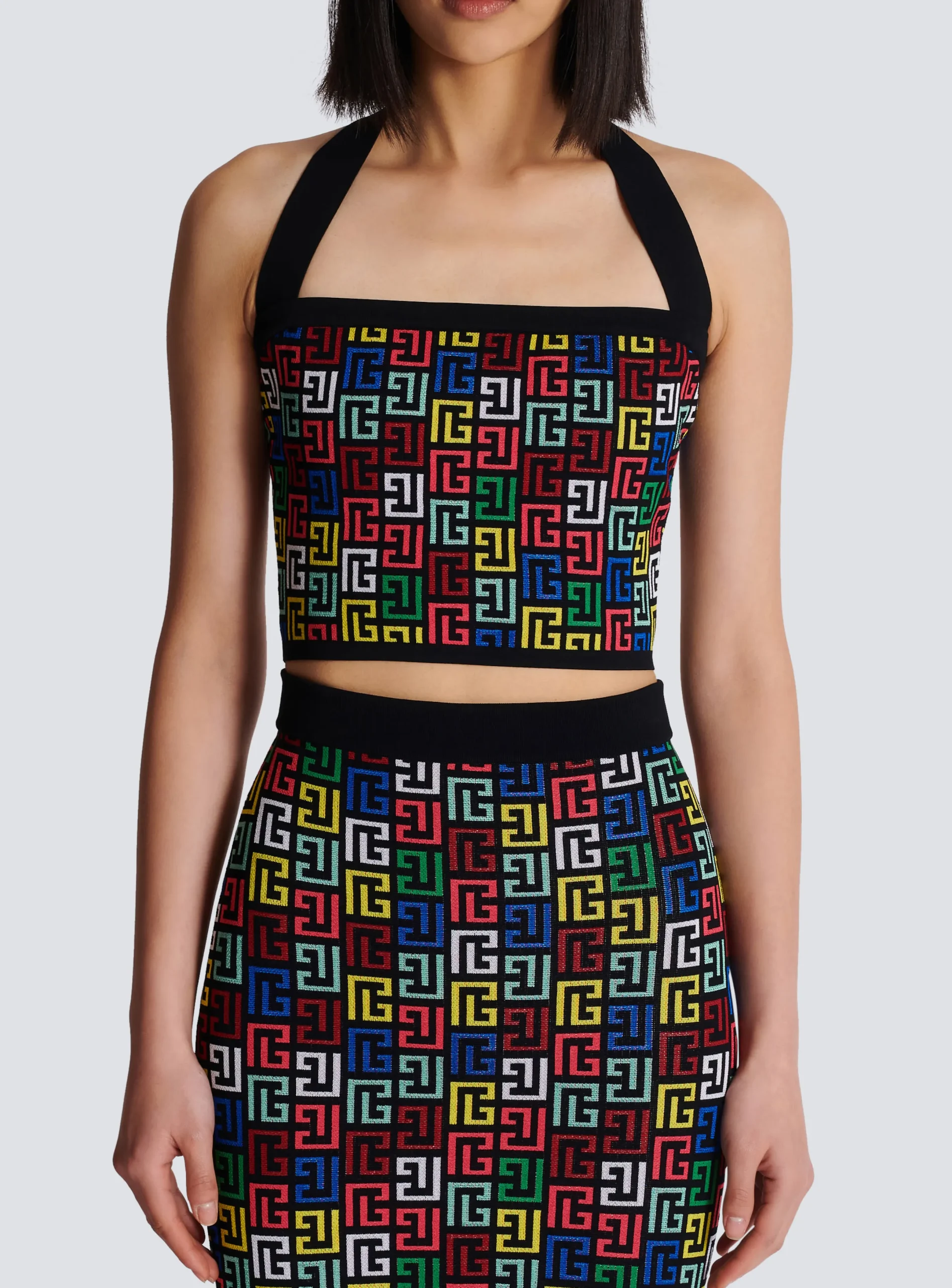Sale Halterneck Top In Pop Monogram Knit Women Tops And Shirts