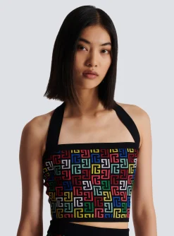 Sale Halterneck Top In Pop Monogram Knit Women Tops And Shirts