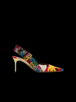Sale Heeled Ruby Slingbacks In Printed Satin Women Boots|High Heels & Pumps