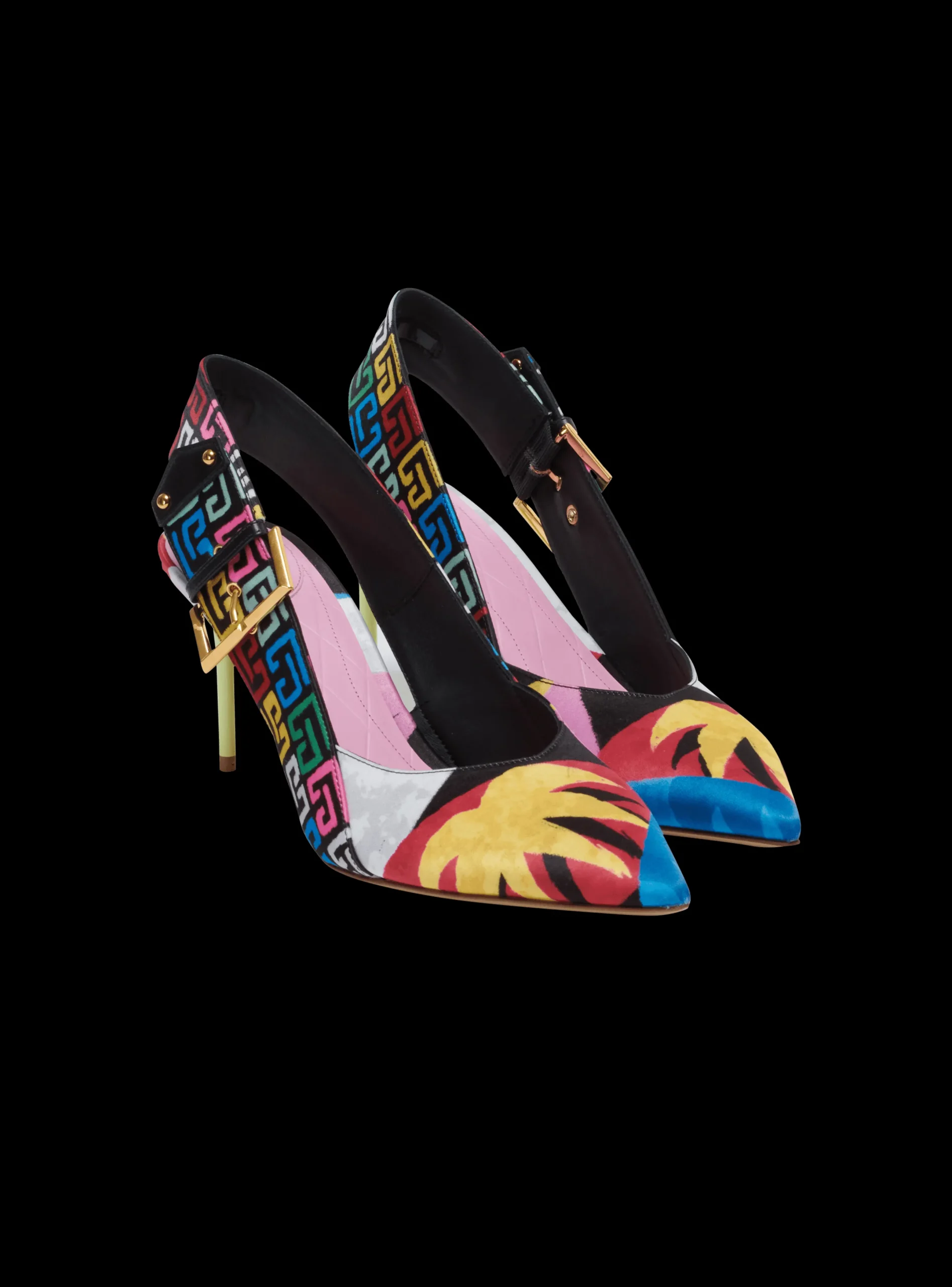 Sale Heeled Ruby Slingbacks In Printed Satin Women Boots|High Heels & Pumps
